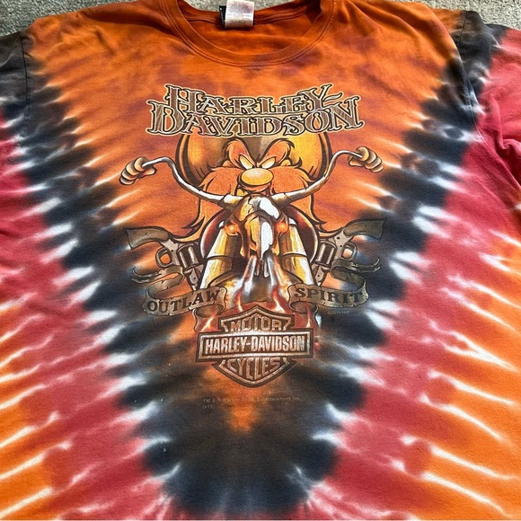 Harley Davidson Motorcycle HD Yosemite Sam Looney Tunes Shirt Tye Dye Orange XL - Picture 2 of 13